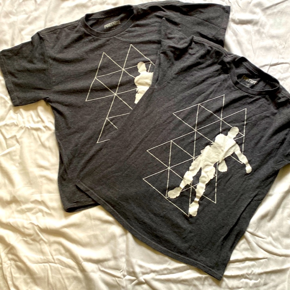 Two Fortnite Boys T-shirts- Grey - size 14/16 - Good Condition (sold as set)